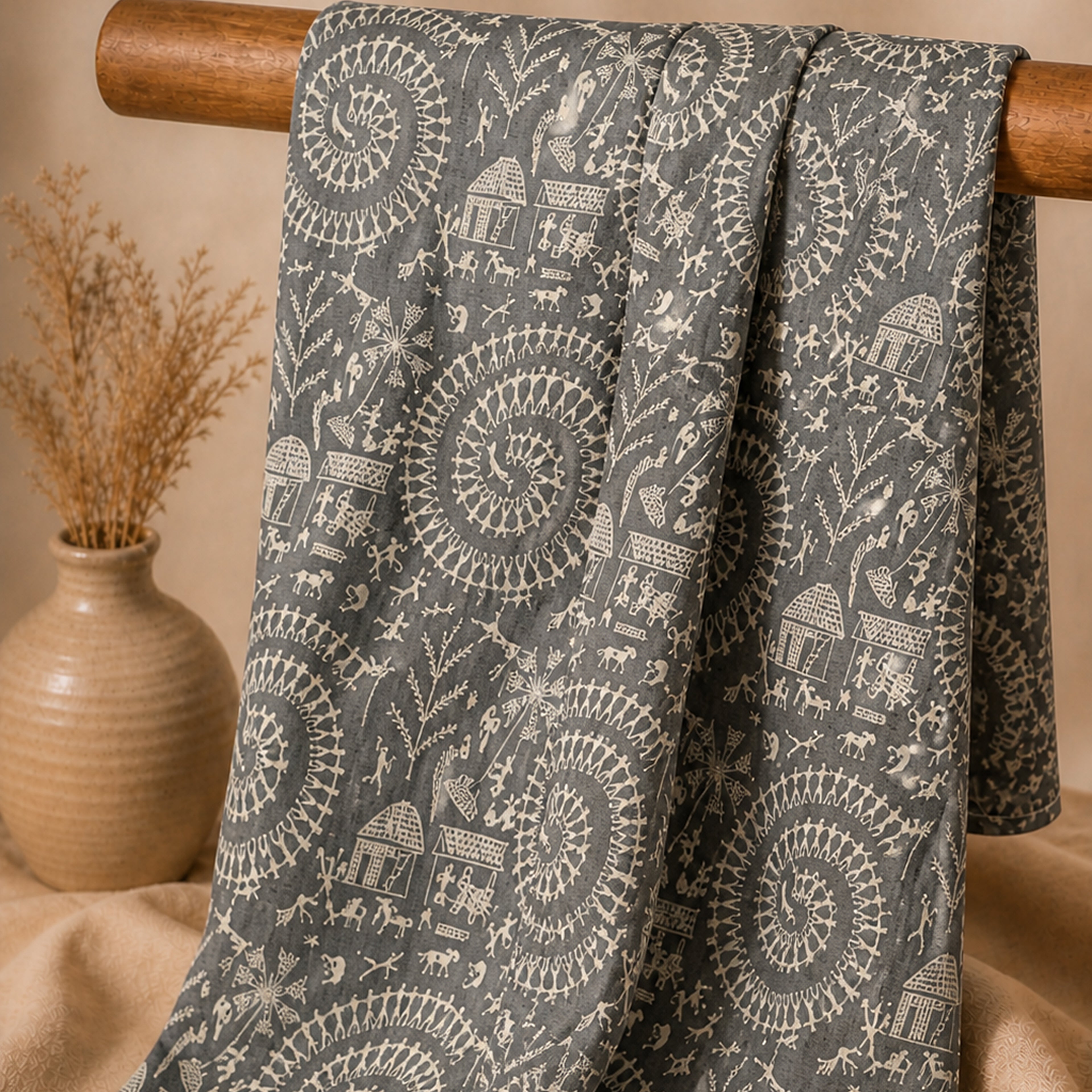 Thari Cotton Drawstring Kaftan - Midnight Peacock Print Effortless Coastal Elegance