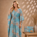 Thari Cotton Drawstring Kaftan - Onyx Medallion Print Artisanal Resort Wear