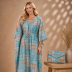 Thari Cotton Drawstring Kaftan - Onyx Medallion Print Artisanal Resort Wear
