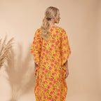 Thari Cotton Drawstring Kaftan - Marigold Meadow Print Artisanal Resort Wear