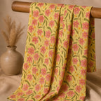 Thari Cotton Drawstring Kaftan - Marigold Meadow Print Artisanal Resort Wear