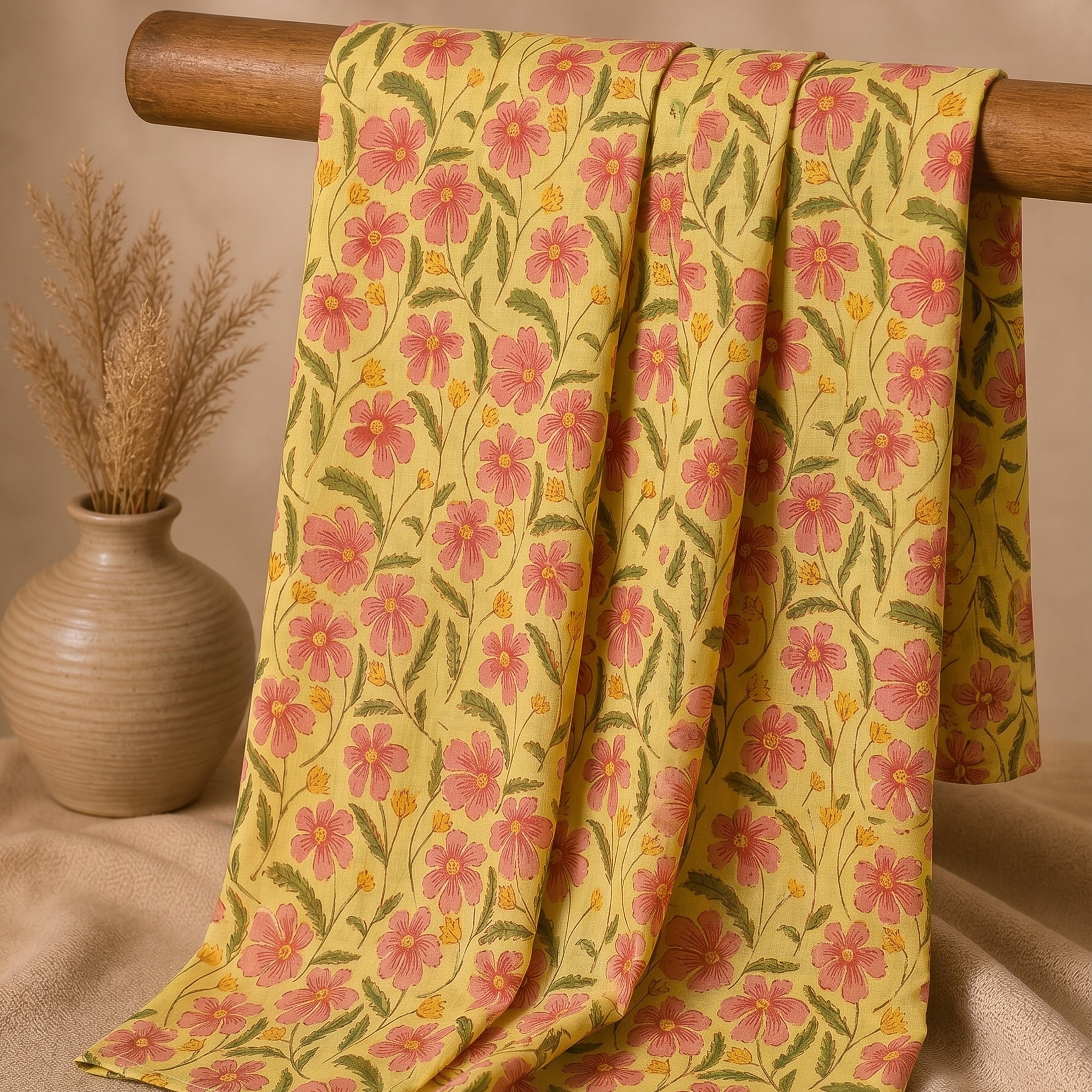 Thari Cotton Drawstring Kaftan - Marigold Meadow Print Artisanal Resort Wear