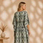 Thari Cotton Drawstring Kaftan - Heritage Floral Motif Effortless Coastal Elegance