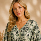 Thari Cotton Drawstring Kaftan - Heritage Floral Motif Effortless Coastal Elegance