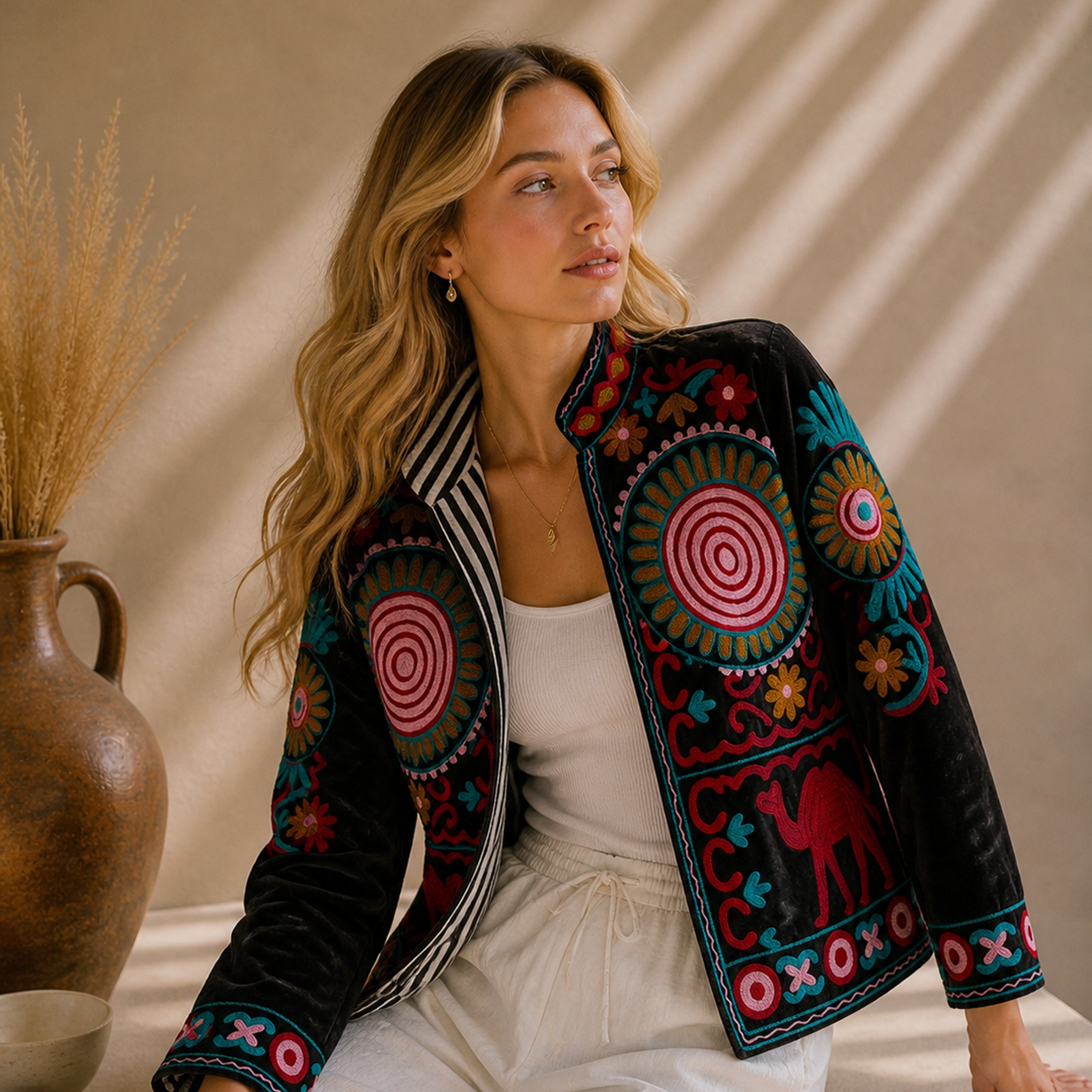 The Thari Hand-Embroidered Velvet Suzani Blazer