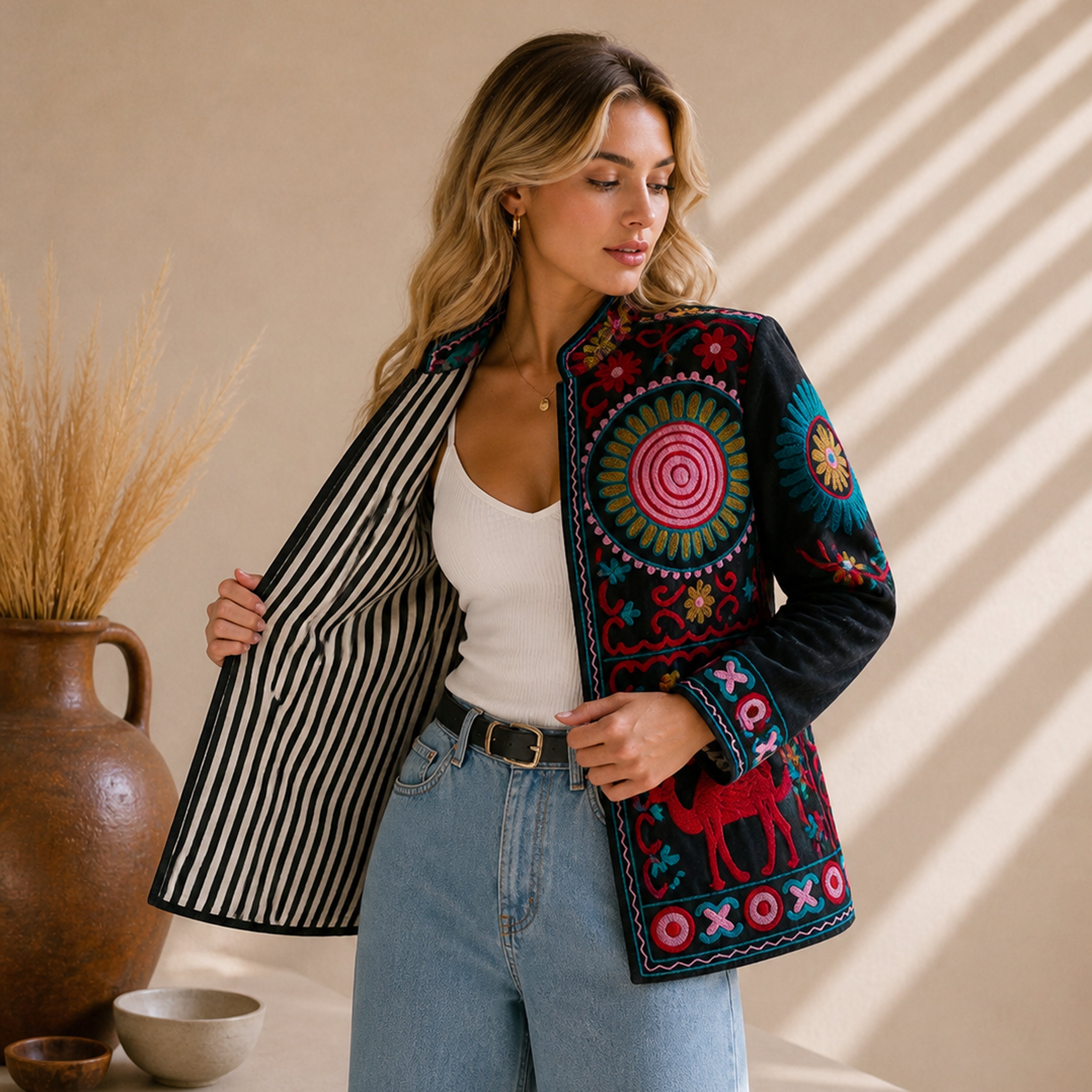 The Thari Hand-Embroidered Velvet Suzani Blazer