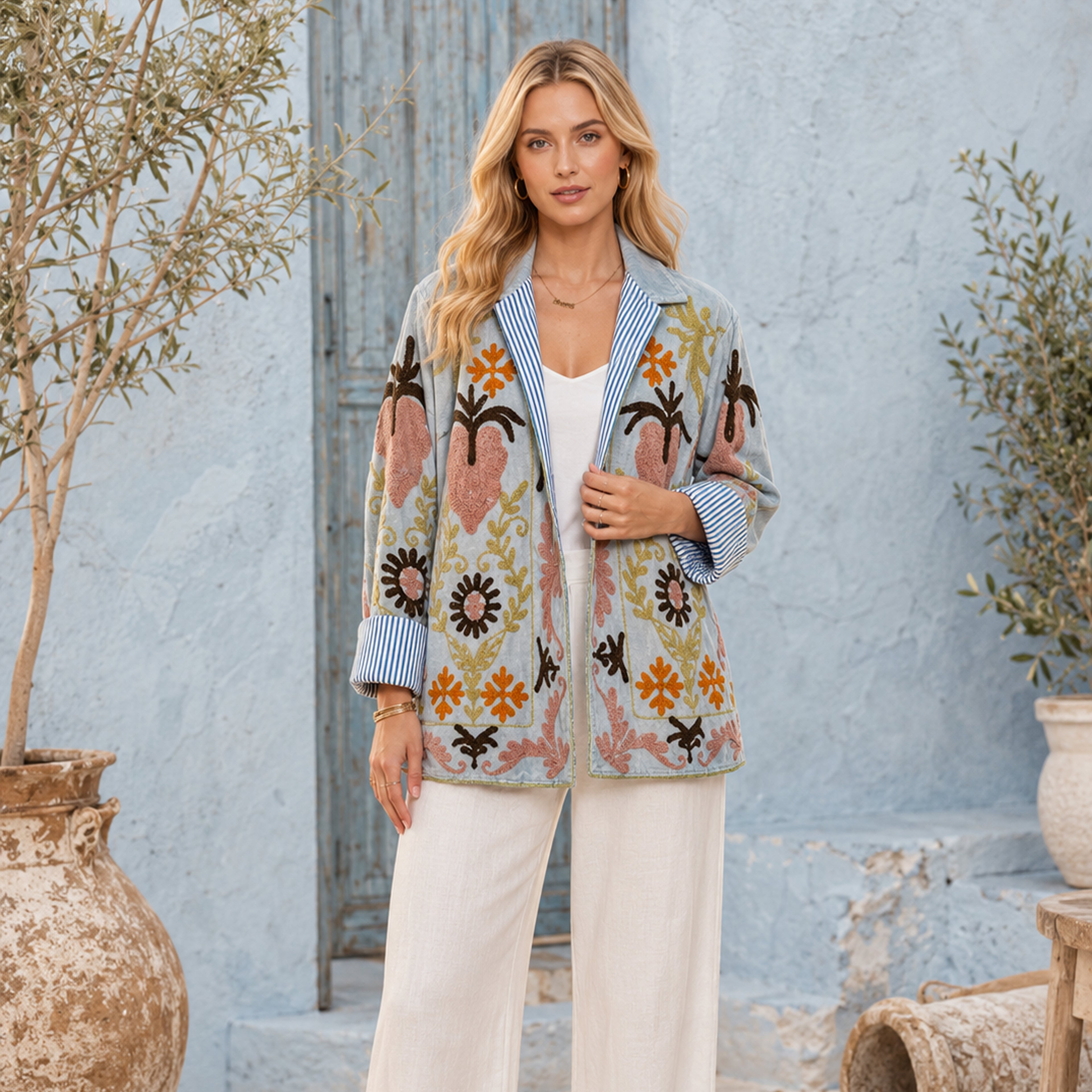 The Thari Hand-Embroidered Velvet Suzani Blazer