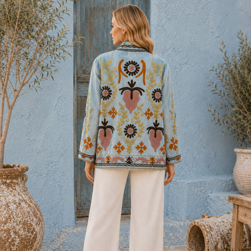 (Exclusive)Hand-Embroidered Velvet Suzani Blazer