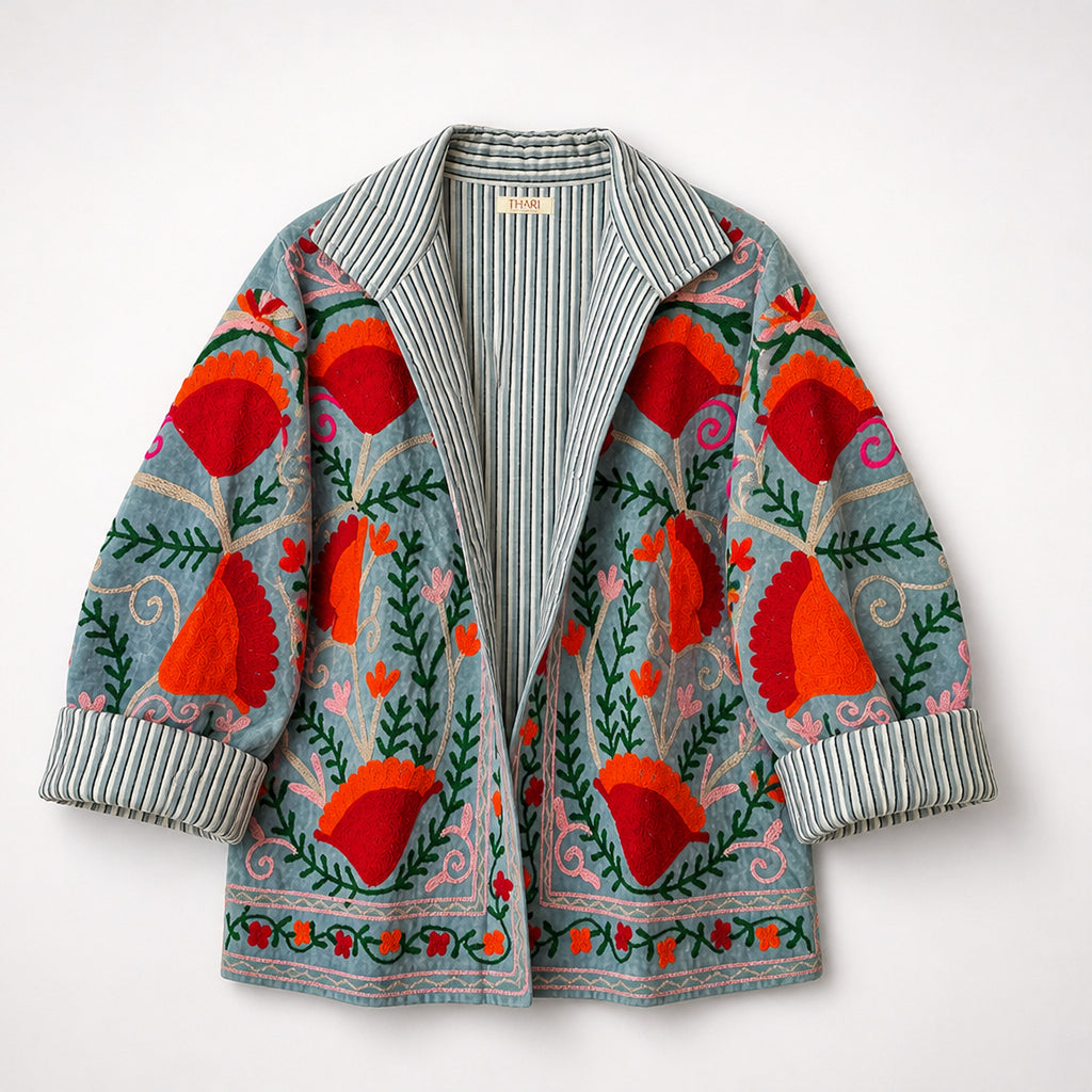 The Thari Hand-Embroidered Velvet Suzani Blazer