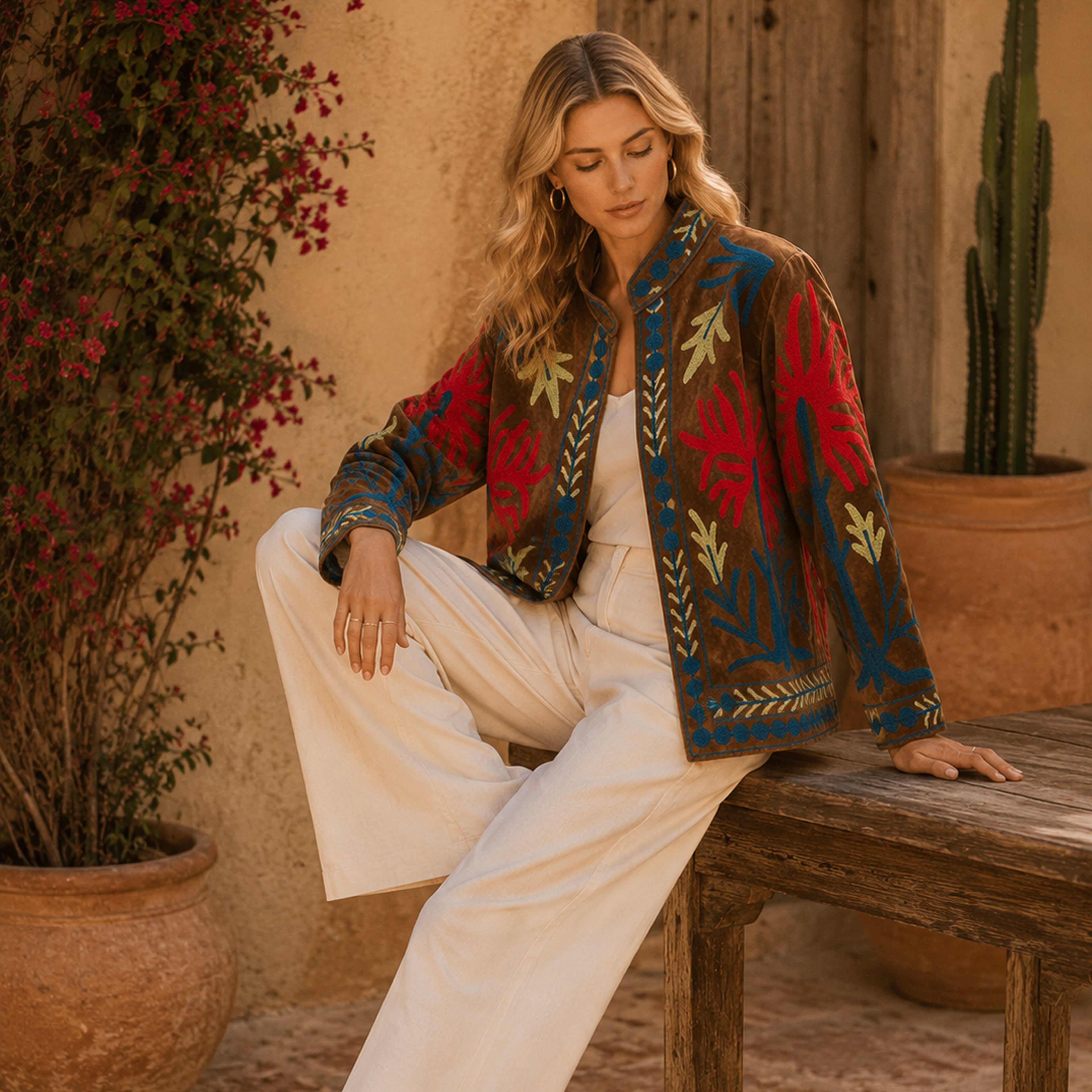 The Thari Hand-Embroidered Velvet Suzani Blazer