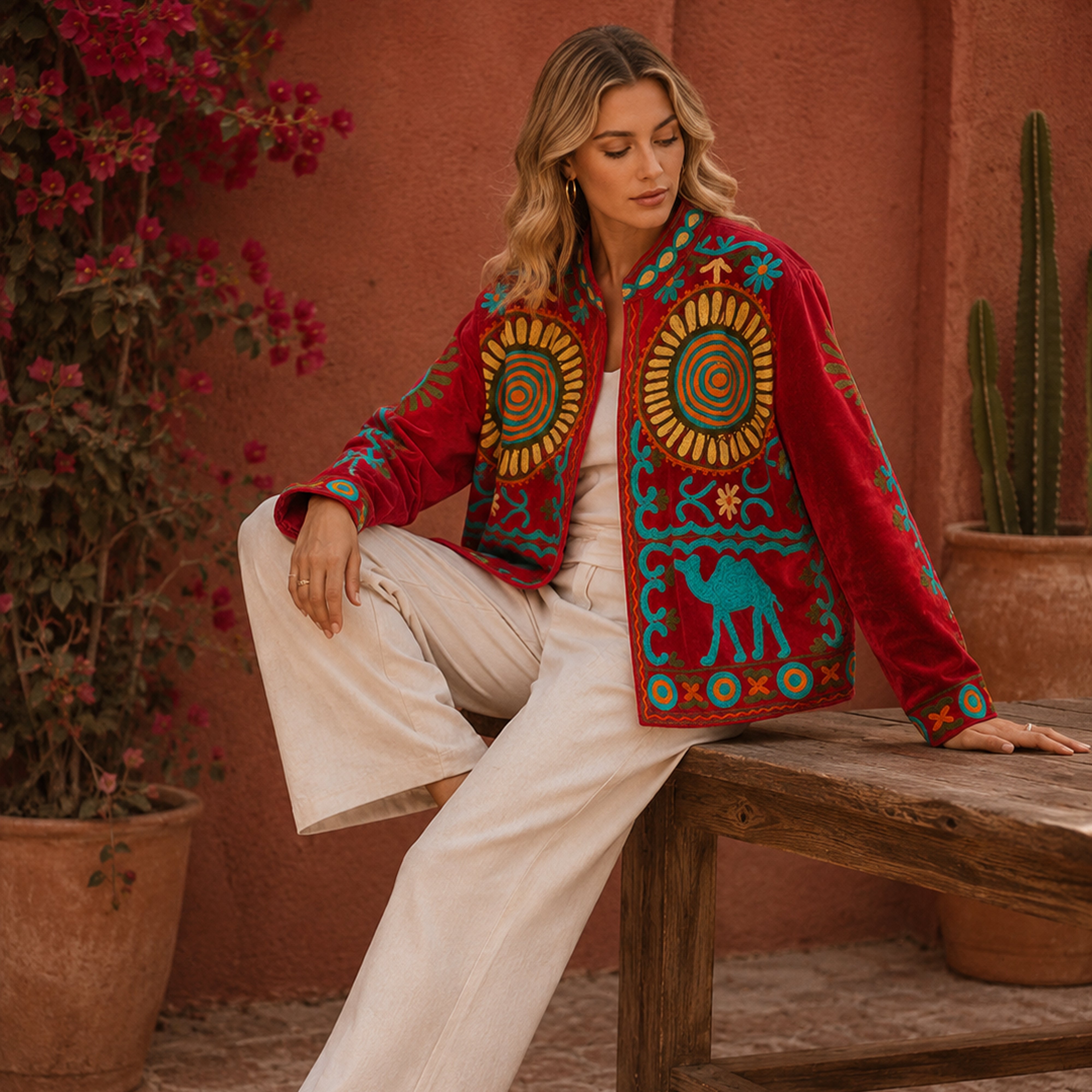 The Thari Hand-Embroidered Velvet Suzani Blazer