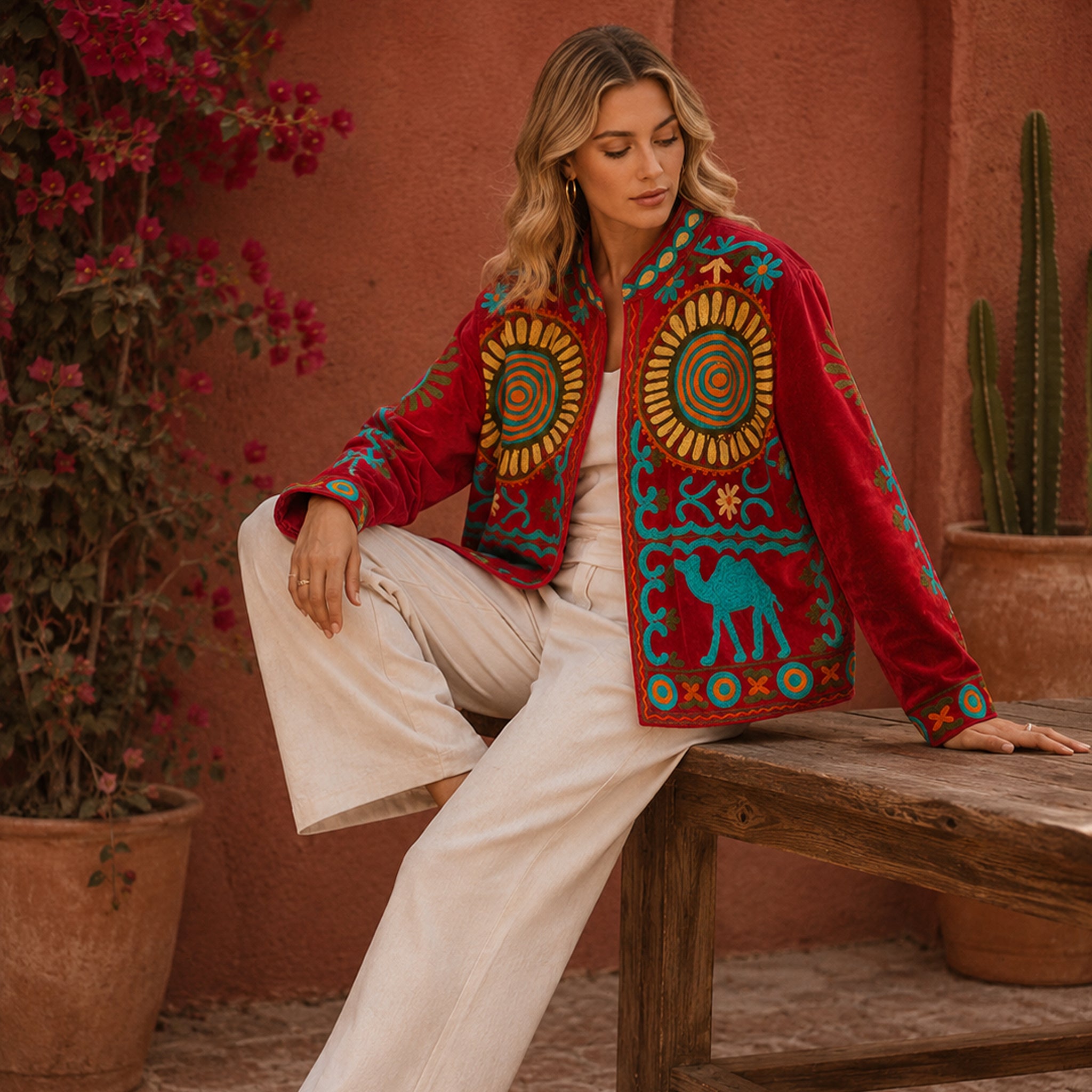 The Thari Hand-Embroidered Velvet Suzani Blazer