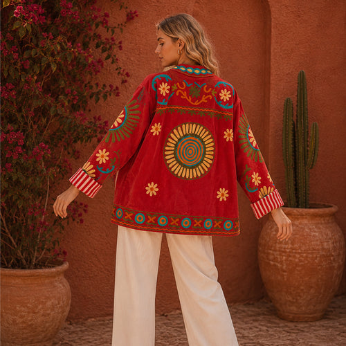 (Exclusive)Hand-Embroidered Velvet Suzani Blazer