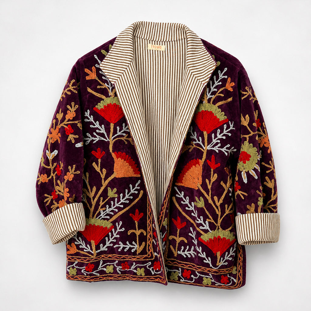 The Thari Hand-Embroidered Velvet Suzani Blazer