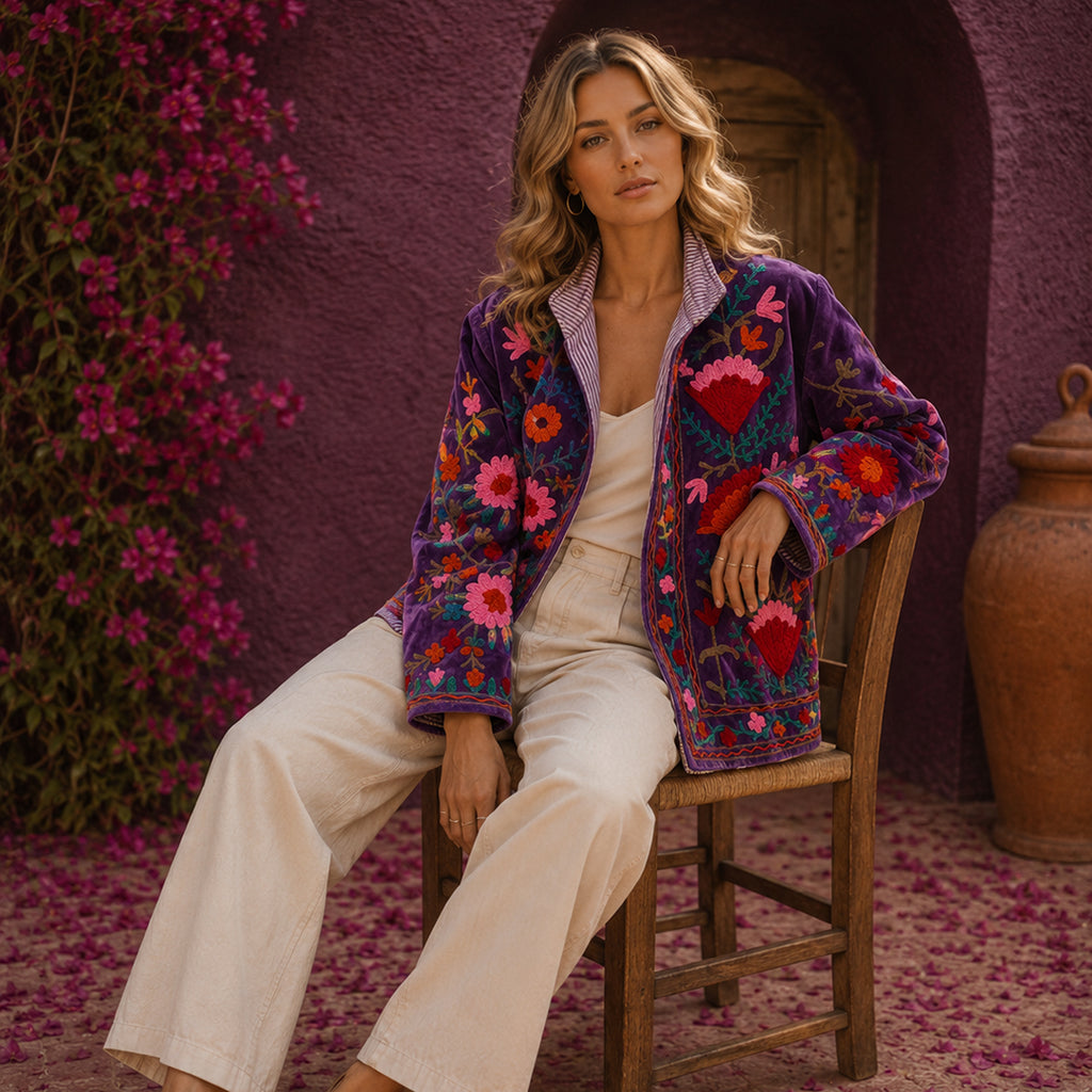 The Thari Hand-Embroidered Velvet Suzani Blazer