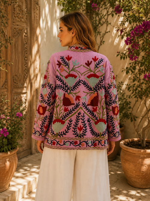 (Exclusive)Hand-Embroidered Cotton Suzani Jacket