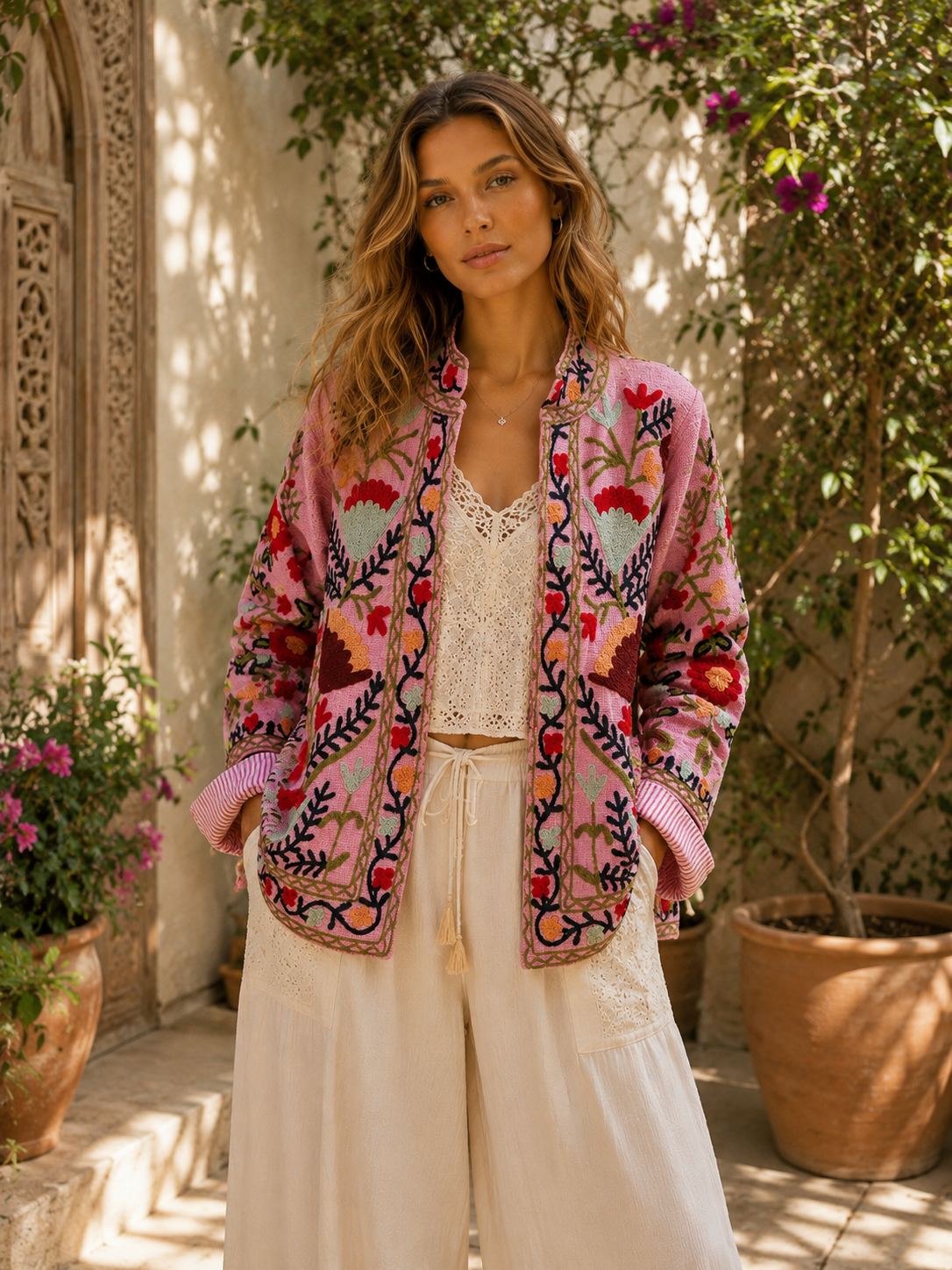 The Thari Hand-Embroidered Cotton Suzani Jacket