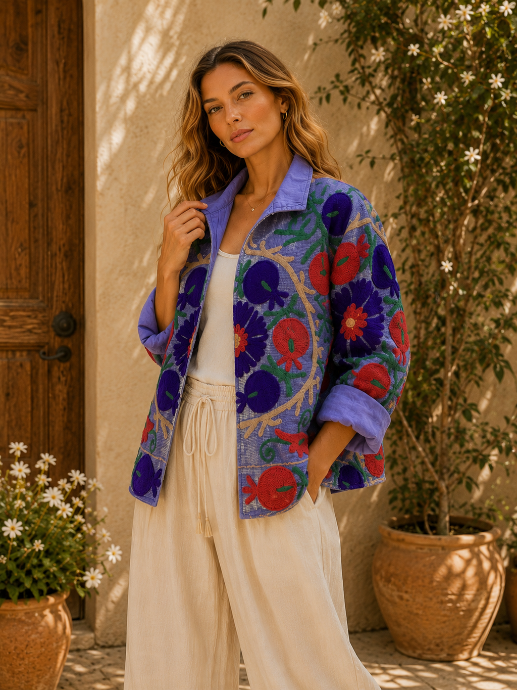 The Thari Hand-Embroidered Cotton Suzani Jacket