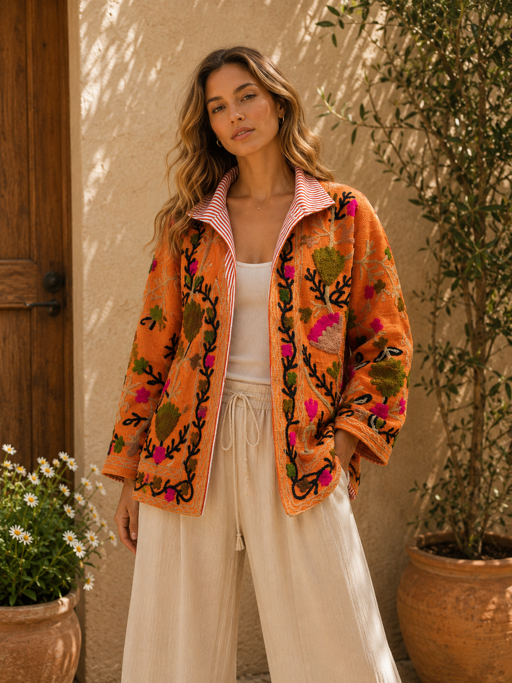 The Thari Hand-Embroidered Cotton Suzani Jacket