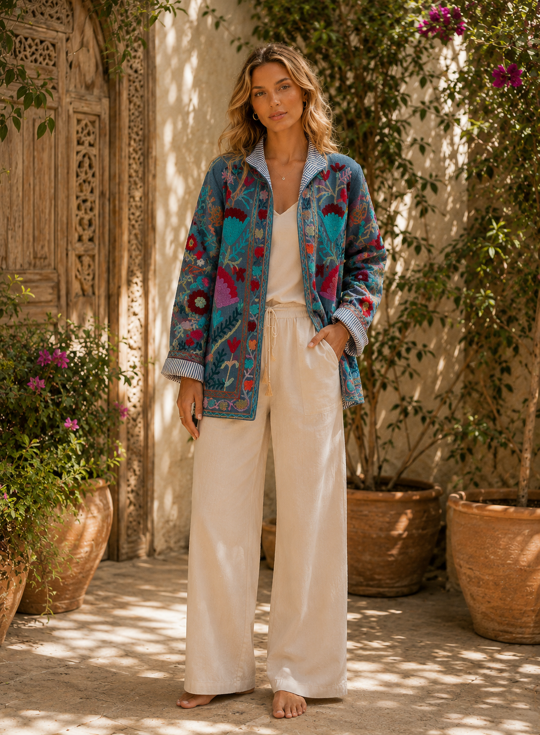 The Thari Hand-Embroidered Cotton Suzani Jacket
