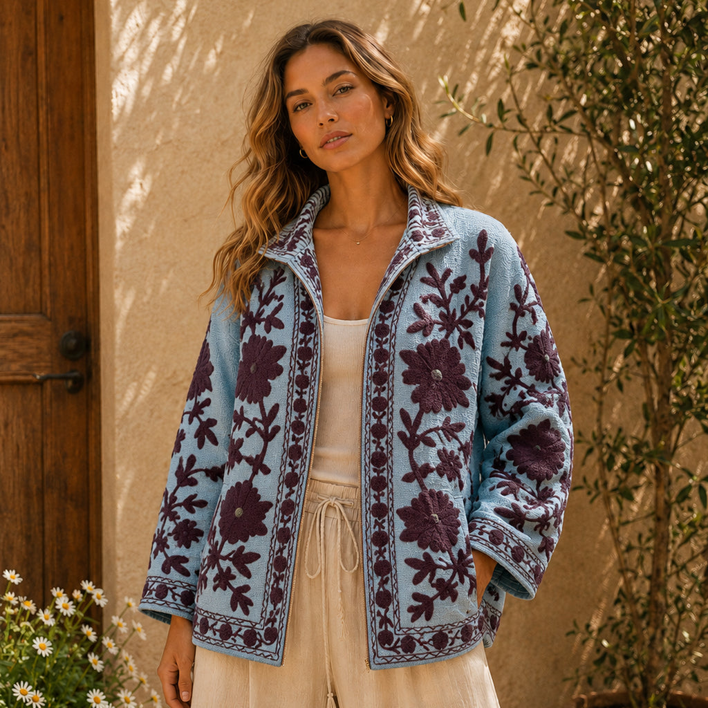 The Thari Hand-Embroidered Cotton Suzani Jacket combo