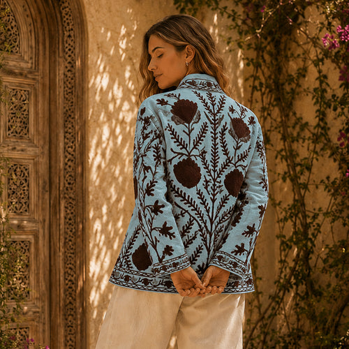 (Exclusive)Hand-Embroidered Cotton Suzani Jacket combo