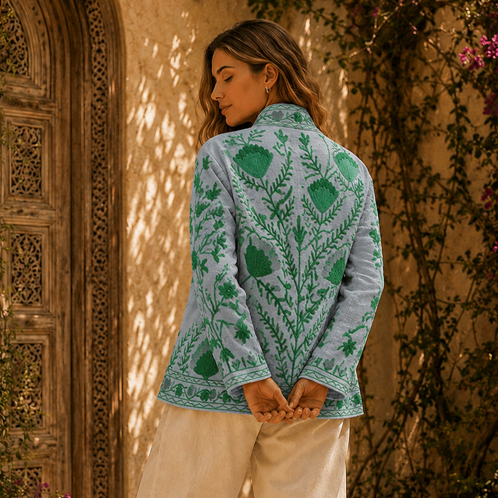 The Thari Hand-Embroidered Cotton Suzani Jacket combo