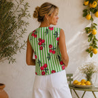 The Thari Hand-Printed Cherry Print Reversible Quilted Crop Jacket