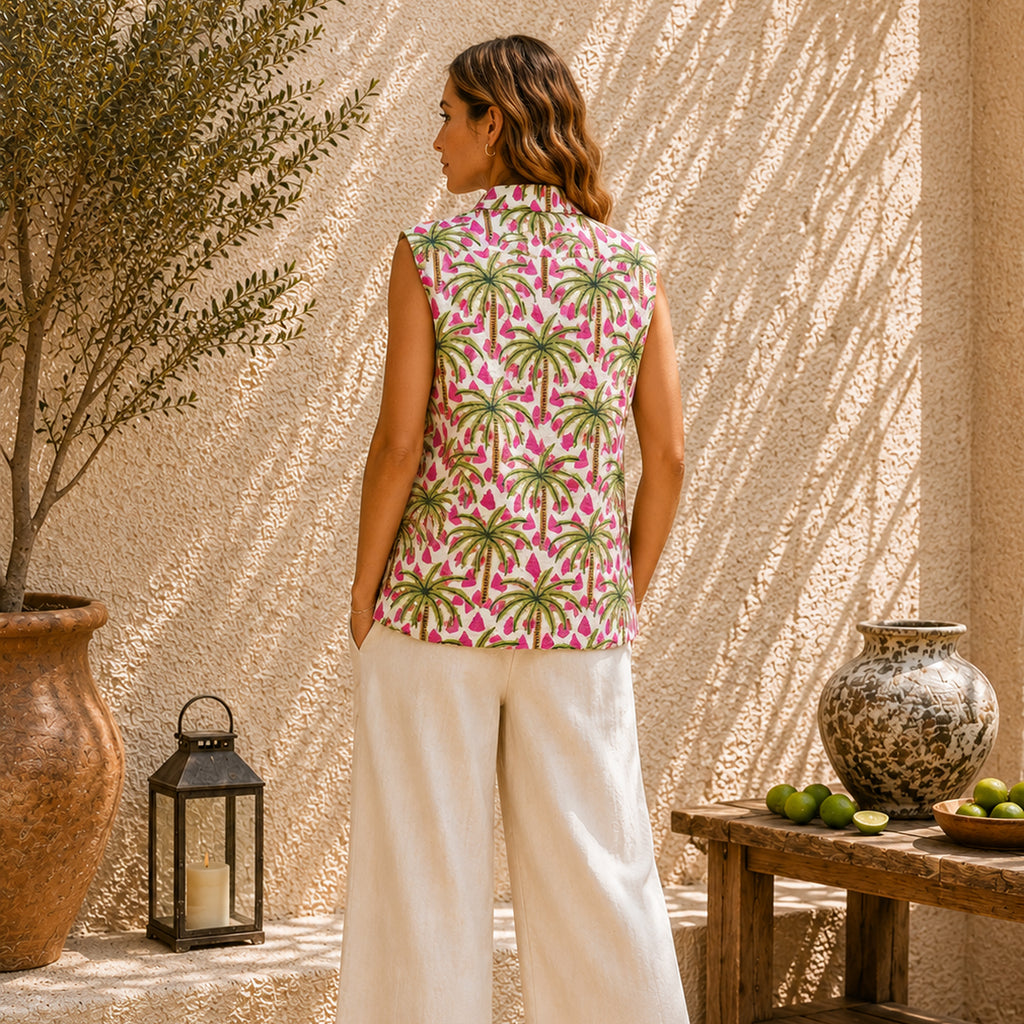 The Thari Hand-Printed Palm Print Reversible Quilted Short Jacket