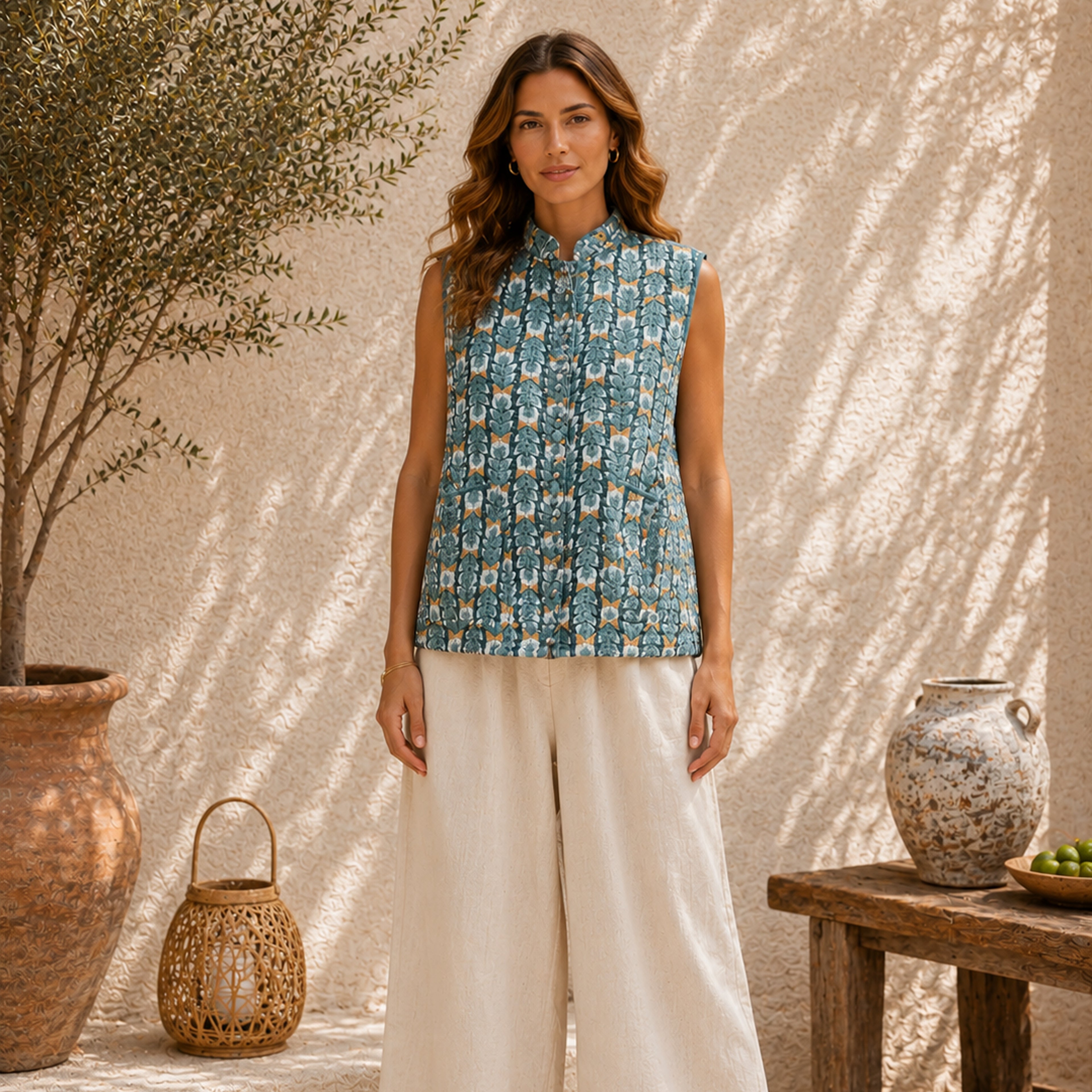 The Thari Hand-Printed Flower Print Reversible Quilted Short Jacket