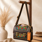 Thari Artisan Leather Trunk Bag - Bohemian Prism Motif Hand Embroidery Versatile Carry-All