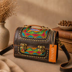 Thari Artisan Leather Trunk Bag - Bohemian Prism Motif Hand Embroidery Versatile Carry-All