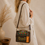 Thari Artisan Leather Trunk Bag - Bohemian Prism Motif Hand Embroidery Versatile Carry-All