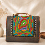 Thari Artisan Leather Trunk Bag - Bohemian Prism Motif Hand Embroidery Versatile Carry-All