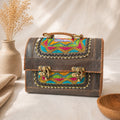 Thari Artisan Leather Trunk Bag - Bohemian Prism Motif Hand Embroidery Versatile Carry-All