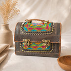 Thari Artisan Leather Trunk Bag - Bohemian Prism Motif Hand Embroidery Versatile Carry-All