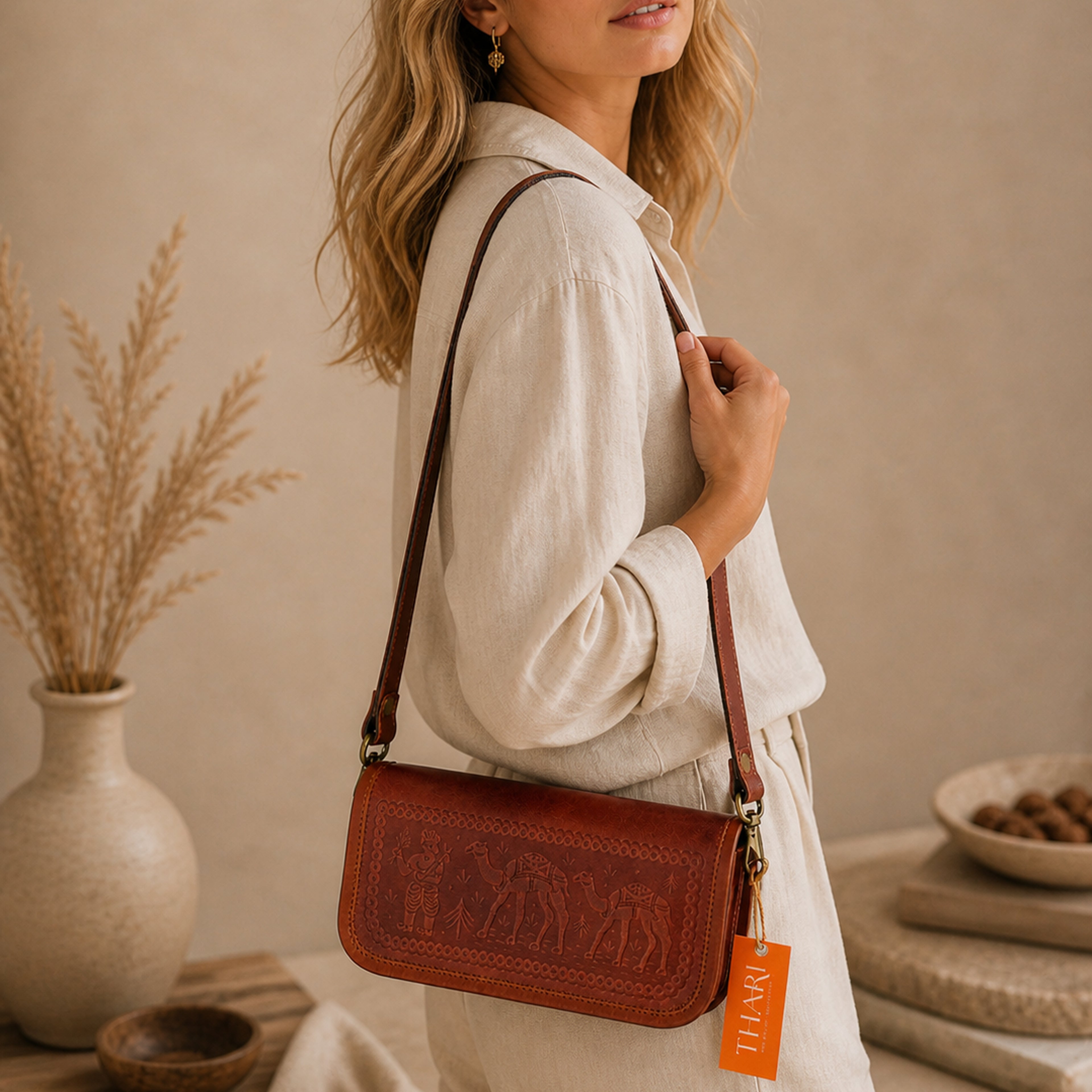 Thari Artisan Leather Envelope Clutch