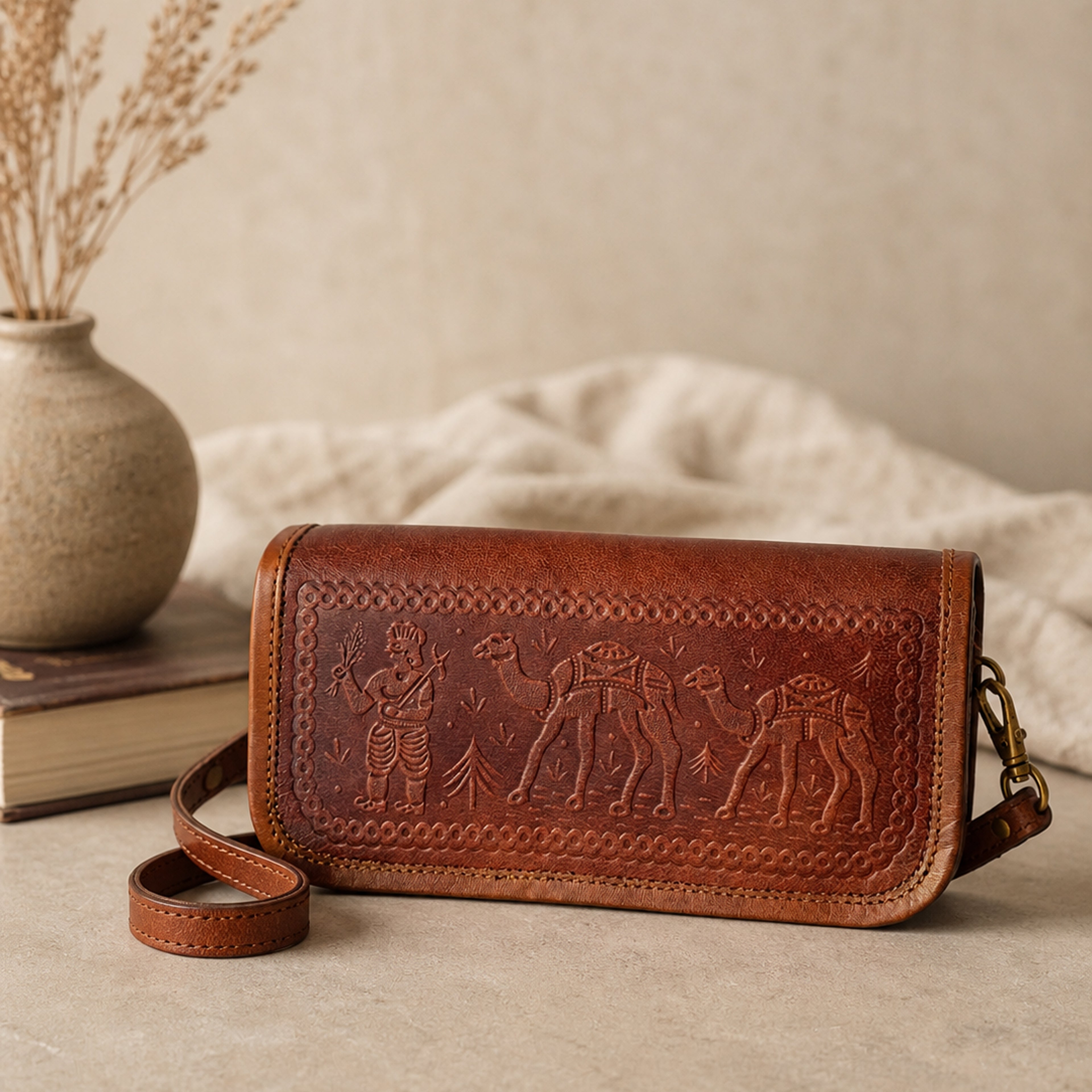 Thari Artisan Leather Envelope Clutch