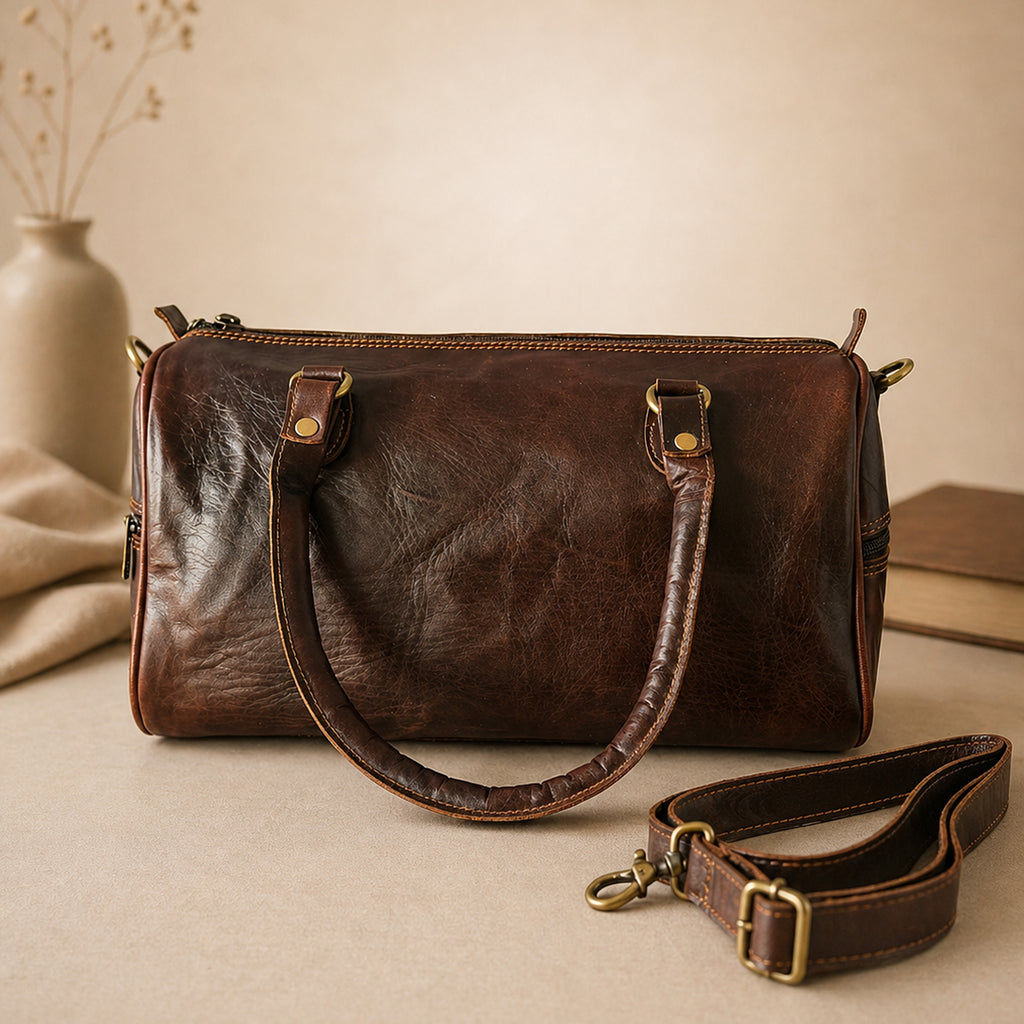Thari Genuine Leather Duffle Bag - Espresso Weekender Travel Bag