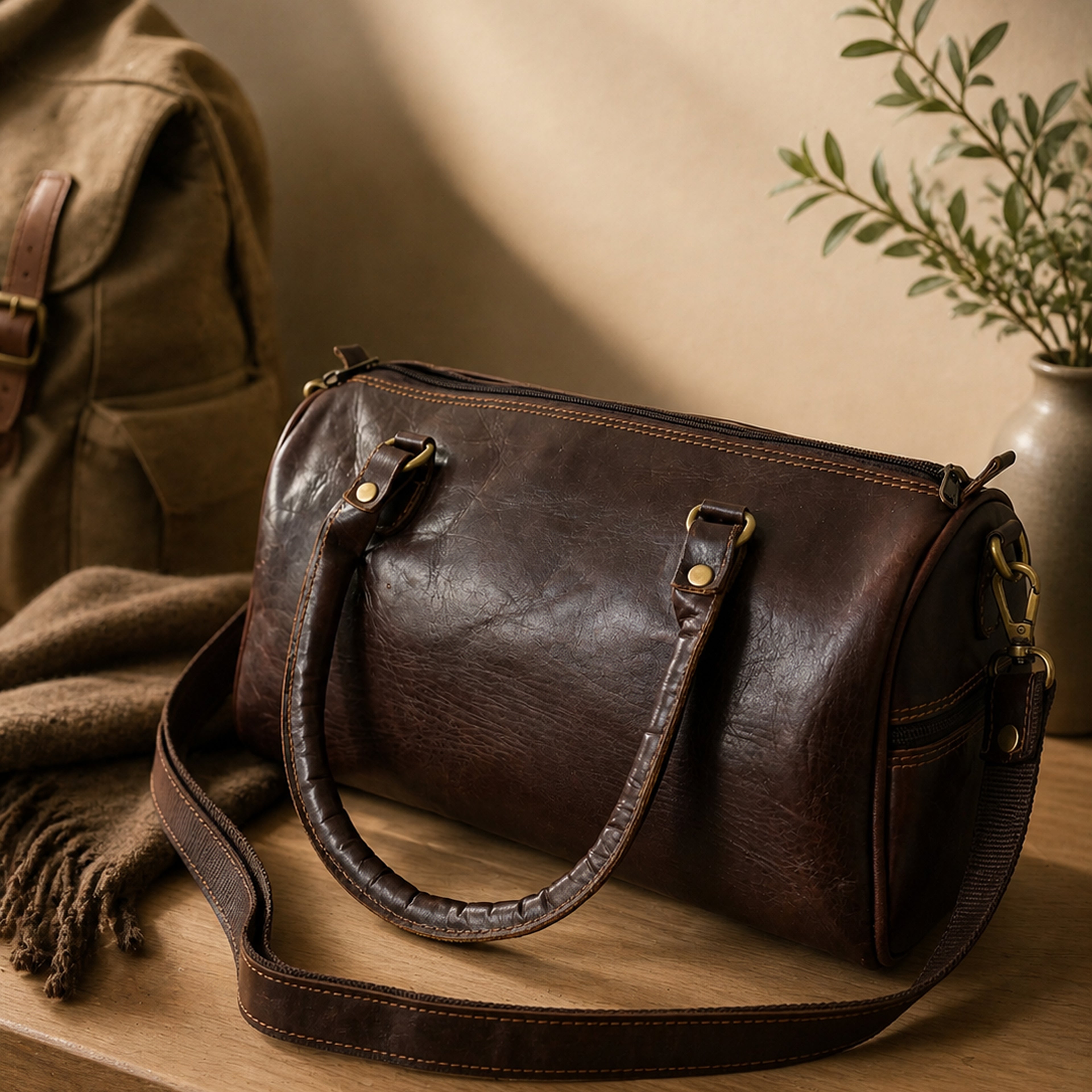 Thari Genuine Leather Duffle Bag - Espresso Weekender Travel Bag