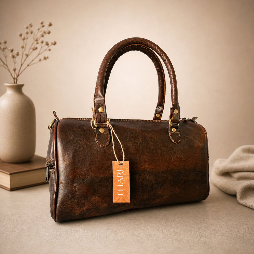 Thari Genuine Leather Duffle Bag - Espresso Weekender Travel Bag