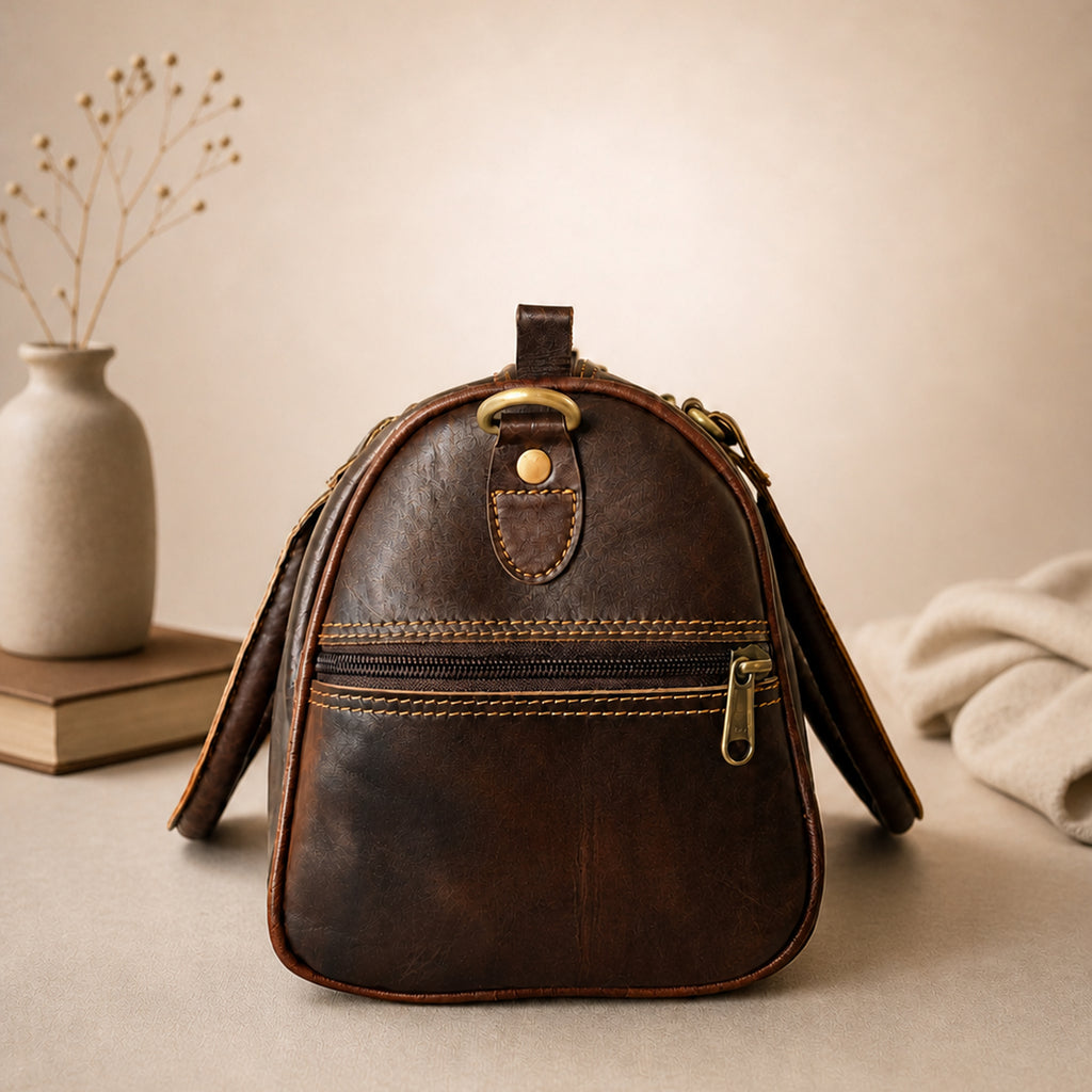 Thari Genuine Leather Duffle Bag - Espresso Weekender Travel Bag