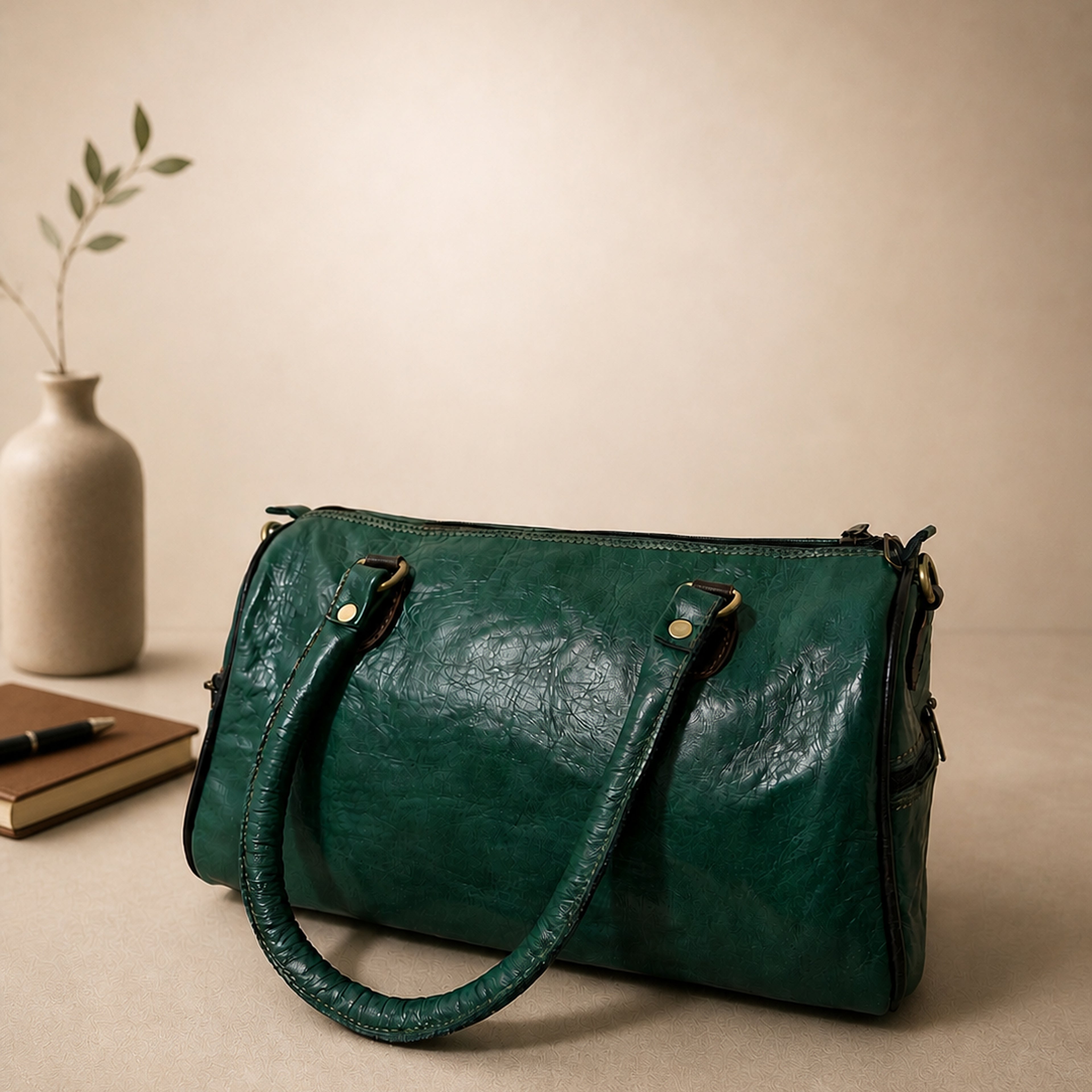 Thari Genuine Leather Duffle Bag - Espresso Weekender Travel Bag
