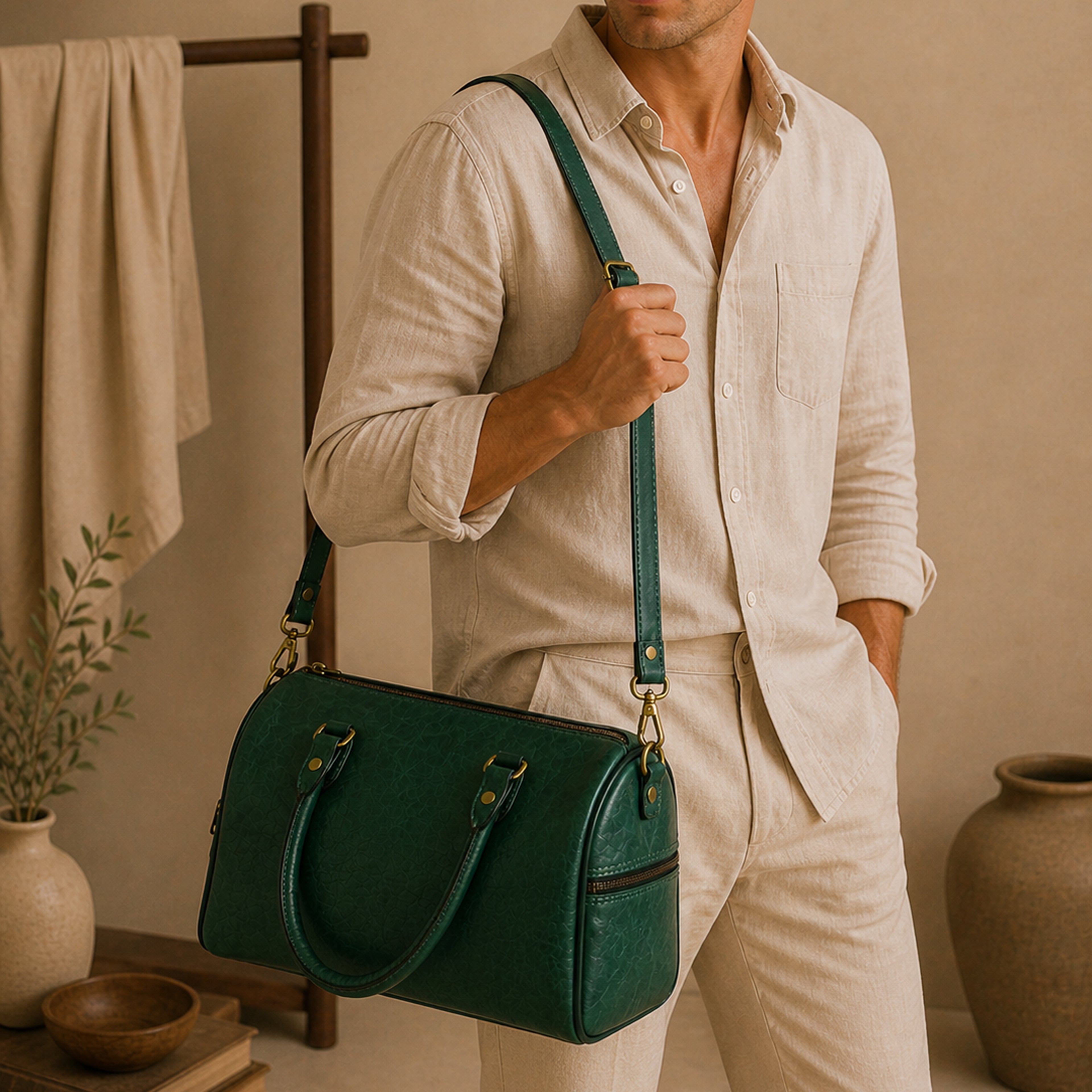 Thari Genuine Leather Duffle Bag - Espresso Weekender Travel Bag