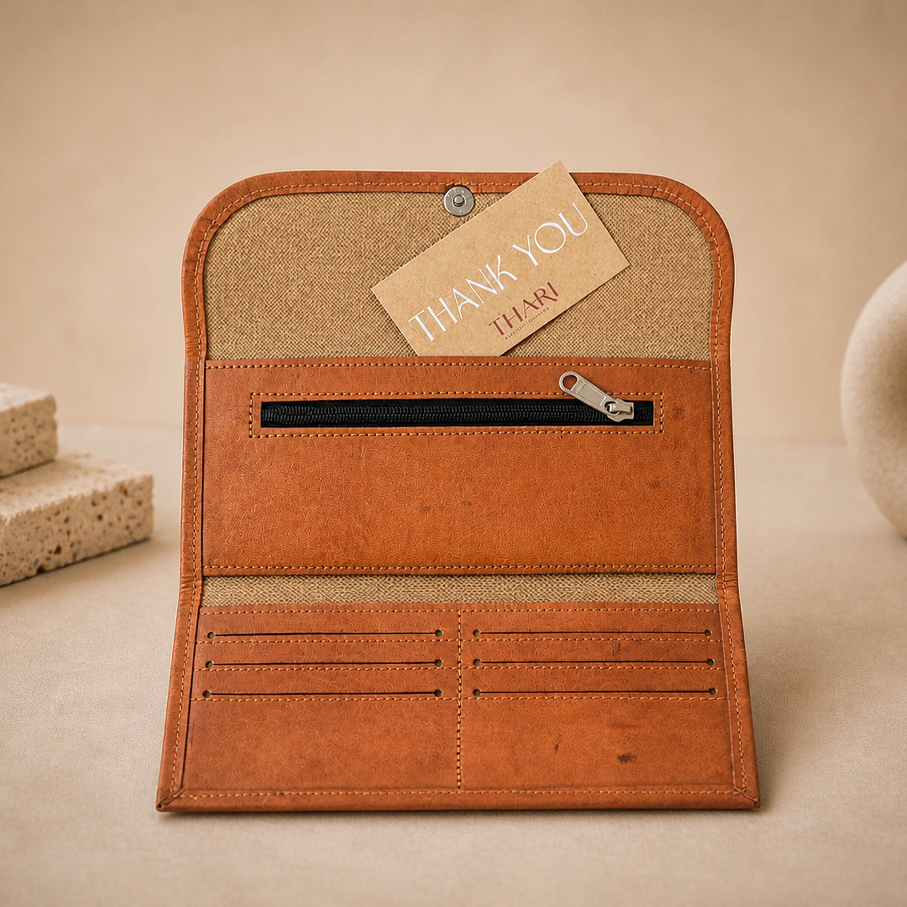 The Thari Artisanal Leather Heritage Wallet - Lotus Hand Embroidery