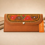 The Thari Artisanal Leather Heritage Wallet - Lotus Hand Embroidery
