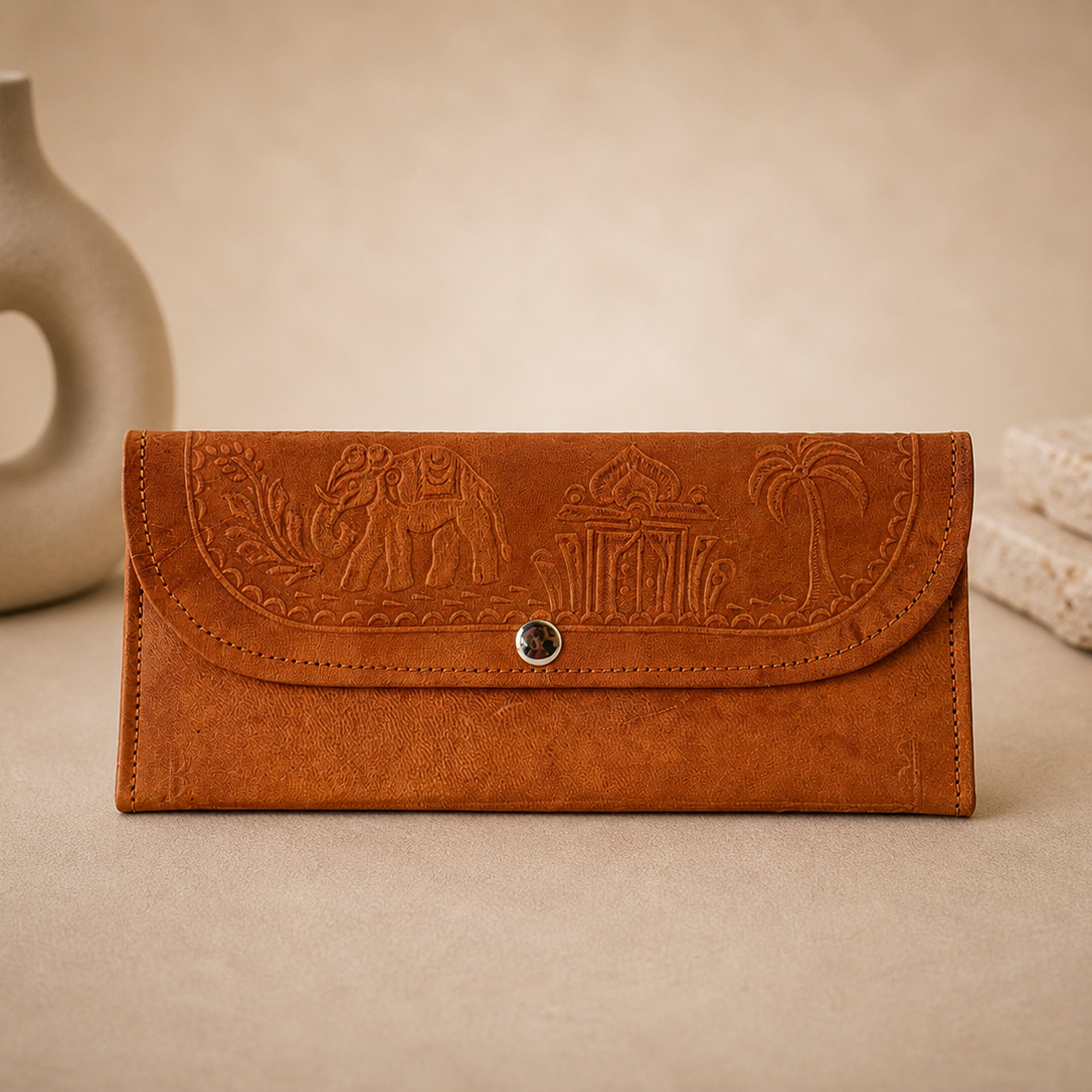 The Thari Artisanal Leather Heritage Wallet - Lotus Hand Embroidery