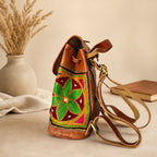 The Thari Artisanal Leather Daypack - Multi Colour Dot Hand Embroidery