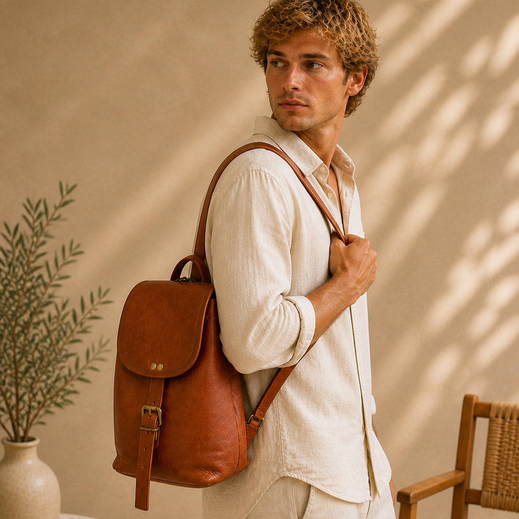 The Thari Artisanal Leather Daypack - Multi Colour Dot Hand Embroidery