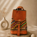 The Thari Artisanal Leather Daypack - Multi Colour Dot Hand Embroidery
